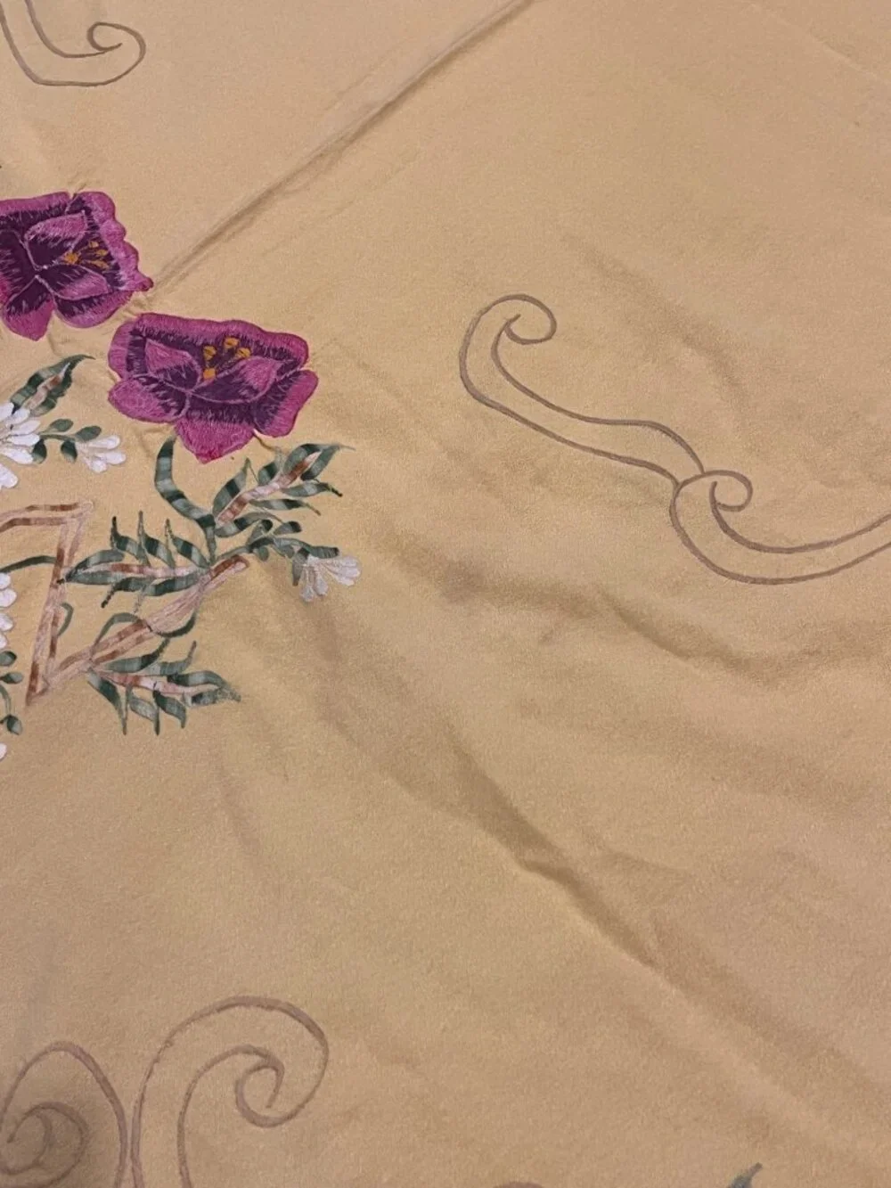 Vintage Yellow Embroidered Floral Tablecloth Rectangle 57